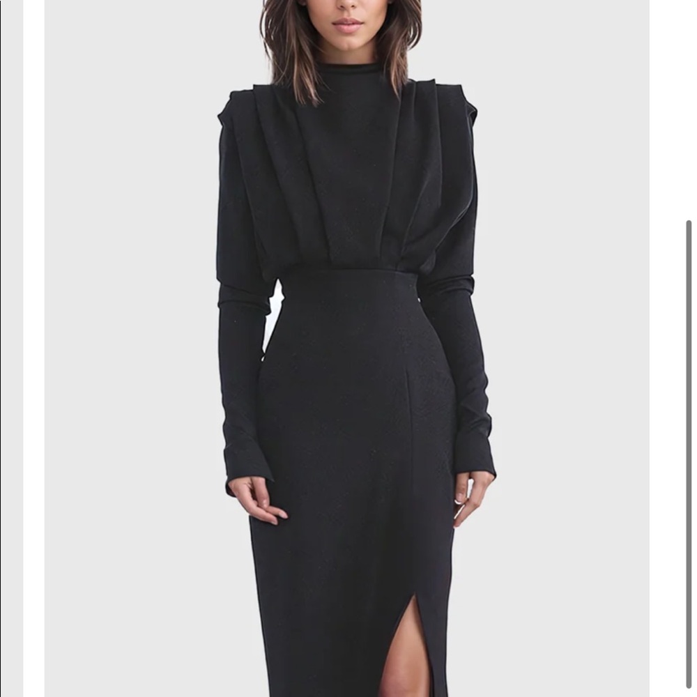 Black maxi long sleeve dress with slit